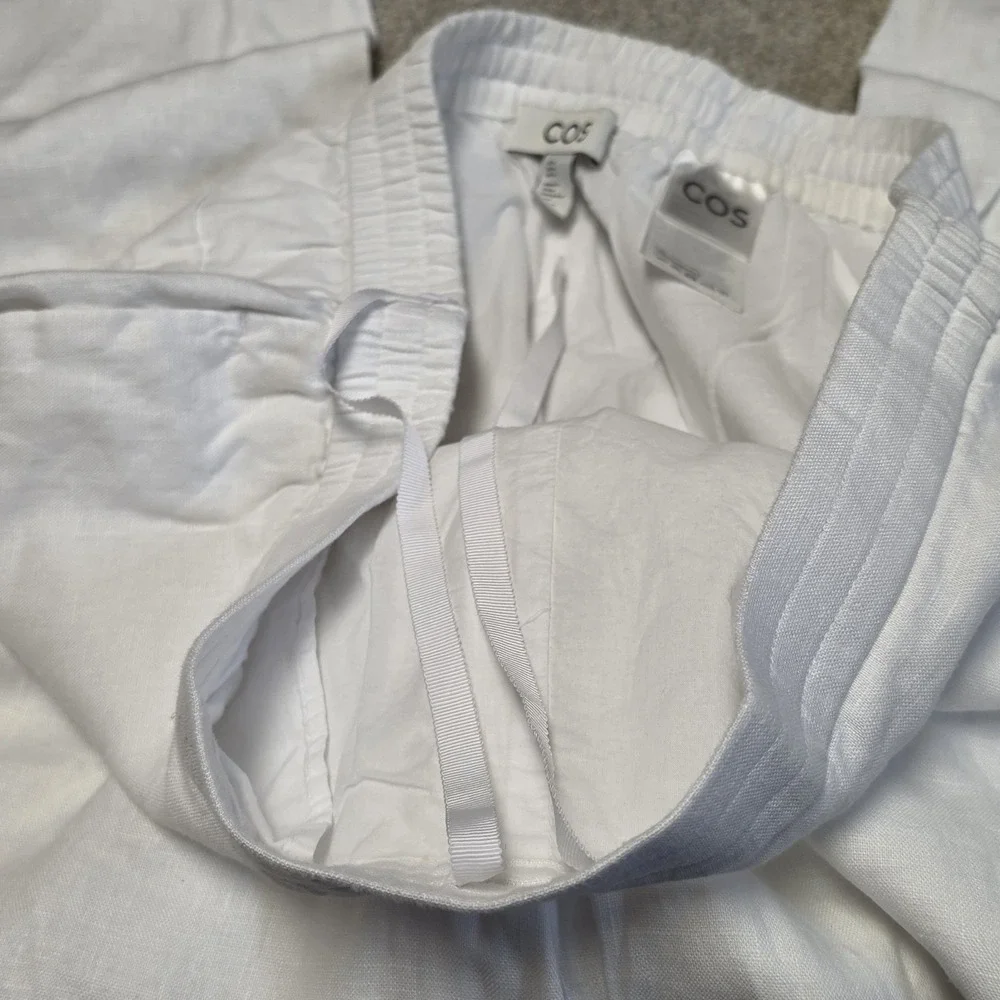 COS White‎ Linen Pants Womens US 14 Elastic Waist Wide Leg Summer Casual Beach